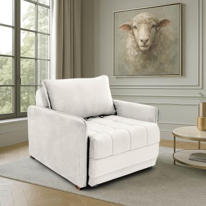 Imagem de Poltrona Cama Reclinável Retrátil Viena Veludo Bege Claro - Loja Sheep