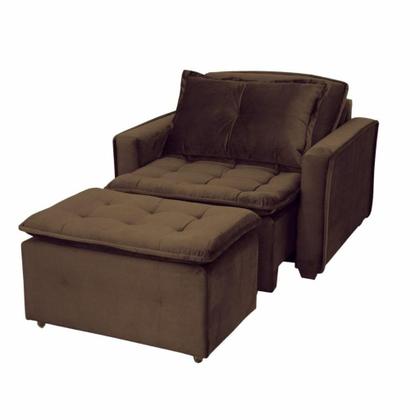 Imagem de Poltrona Cama Retrátil Reclinável Com Puff Suede Marrom Descanso - Larbelle