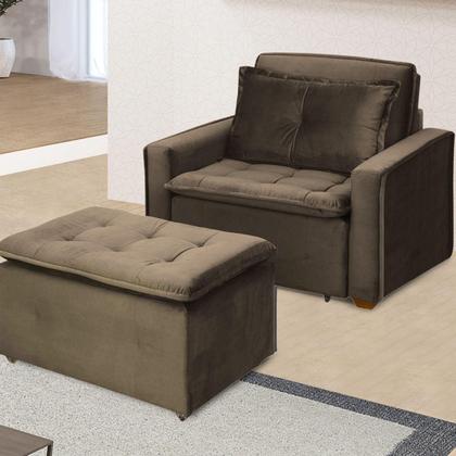 Imagem de Poltrona Cama Retrátil Reclinável Com Puff Suede Marrom Descanso - Larbelle