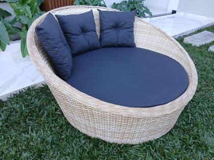 Imagem de Poltrona Chaise Redonda Jardim Varanda Área Externa Alumínio e Fibra Sintética Cor Natural