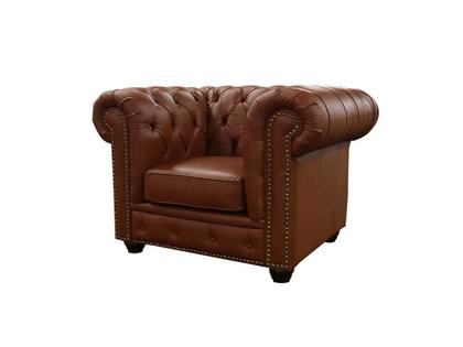 Imagem de Poltrona Chesterfield de Couro Conhaque com Brilho - Mempra Design