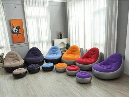Imagem de Poltrona Com Pufe Inflável Tipo Sofá 2pçs Camping Praia Casa