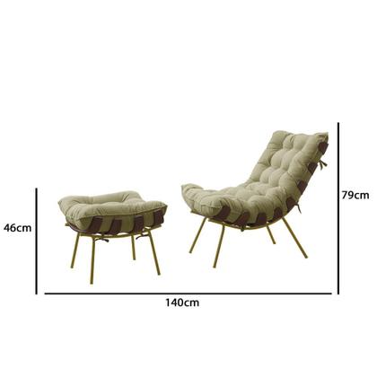 Imagem de Poltrona Com Puff Costela Adão Madeira Dourada Veludo - Bege