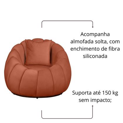 Imagem de Poltrona Concha com Almofada Base Arco Giratória Veludo