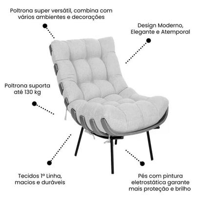 Imagem de Poltrona Costela de Adão com Puff Tecido Linho Off