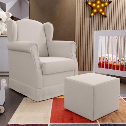 Imagem de Poltrona de Amamentação com Balanço e Puff Elisa P02 Linho Cru - Lyam Decor