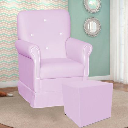 Imagem de Poltrona de Amamentação com Balanço e Puff Suzí Rosa Bebê com Branco - Phoenix Baby