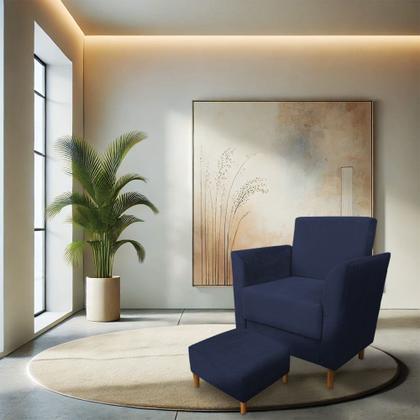 Imagem de Poltrona de Amamentação com Puff Flavia Suede Azul Marinho - Pallazio
