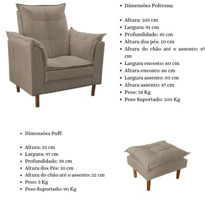 Imagem de Poltrona De Amamentação com Puff Quarto Bebê Vitória Suede