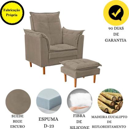 Imagem de Poltrona De Amamentação com Puff Quarto Bebê Vitória Suede