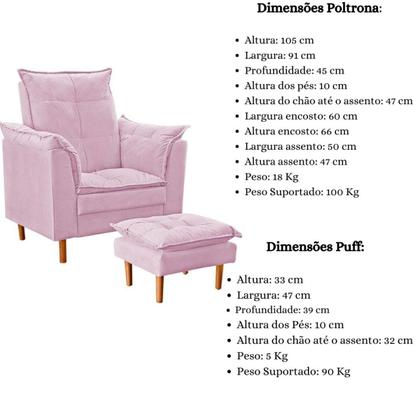 Imagem de Poltrona De Amamentação com Puff Quarto de Bebê Bia Suede