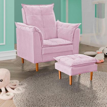 Imagem de Poltrona De Amamentação Ergonômica Loana Com Puff Suede Rosê