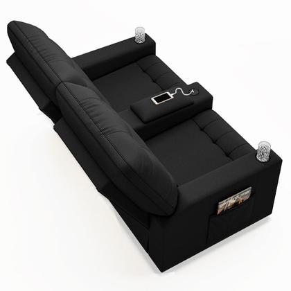 Imagem de Poltrona de Cinema Reclinável 2 Lugares Baú USB Mallie FH9 Veludo Preto - Mpozenato