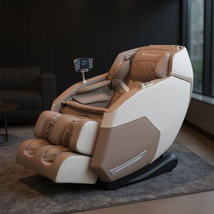 Imagem de Poltrona de Massagem Elétrica 3D Marvin Controle de Voz Gravidade Zero com Airbags Brindes Massageador e Óculos Bluetooth PU Bege G94 - Gran Belo
