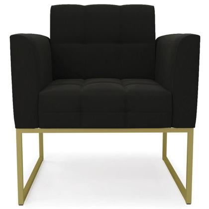 Imagem de Poltrona Decorativa Base Industrial Dourado Ana Suede Preto