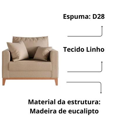 Imagem de Poltrona Decorativa Beny Pés Base Em Madeira Recepção Linho