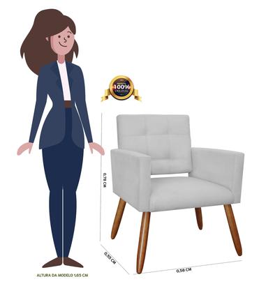 Imagem de Poltrona Decorativa Camila Couro Branco Pés Madeira Ms Decor