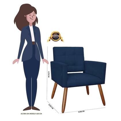 Imagem de Poltrona Decorativa Camila Pés Palito Suede Azul Marinho - DS Estofados