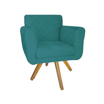 Imagem de Poltrona Decorativa Com Base Giratória De Madeira Recepção Isabella Suede Azul Turquesa - LM DECOR