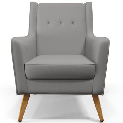 Imagem de Poltrona Decorativa com Pés de Madeira Taroba D02 Linho Cinza C-416 - Lyam Decor