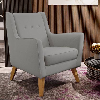 Imagem de Poltrona Decorativa com Pés de Madeira Taroba D02 Linho Cinza C-416 - Lyam Decor