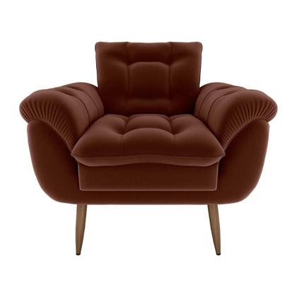 Imagem de Poltrona Decorativa Confortável Pés Em Madeira Maciça Xangai Matrix Veludo Ferrugem