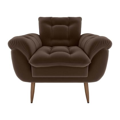 Imagem de Poltrona Decorativa Confortável Pés Em Madeira Maciça Xangai Veludo Marrom Matrix