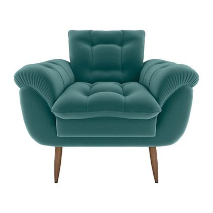Imagem de Poltrona Decorativa Confortável Pés Em Madeira Maciça Xangai Veludo Marrom Matrix