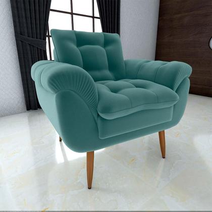 Imagem de Poltrona Decorativa Confortável Pés Em Madeira Maciça Xangai Veludo Marrom Matrix