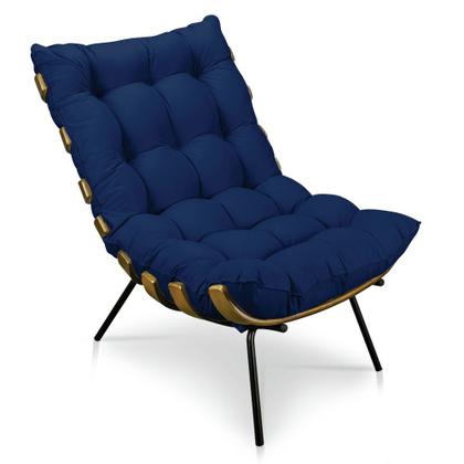 Imagem de Poltrona Decorativa Costela Escritório Suede Azul Marinho