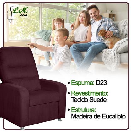 Imagem de Poltrona Decorativa Do Papai Reclinável Confortável Suede Bordô LM Decor Sistema Reclinavel Inclinavel Manual
