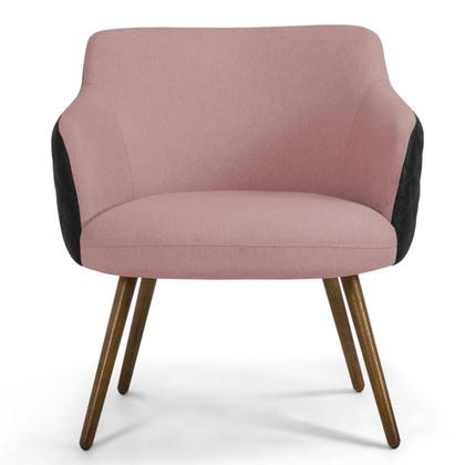 Imagem de Poltrona Decorativa Em Algodão Rosa Sintético Preto Matelassê Pé Palito Alya- Larbelle