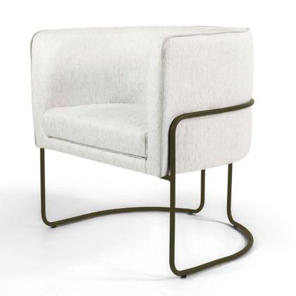 Imagem de Poltrona Decorativa Em Linho Off White Pés De Metal Chocolate Miram - Larbelle