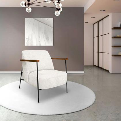Imagem de Poltrona Decorativa Eros Linho Bouclê com Base de Ferro Preto - SSX Multicoisas