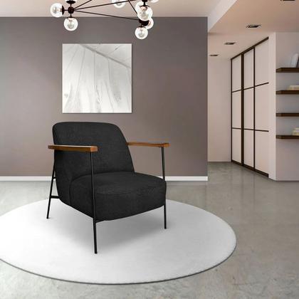 Imagem de Poltrona Decorativa Eros Linho Bouclê com Base de Ferro Preto - SSX Multicoisas