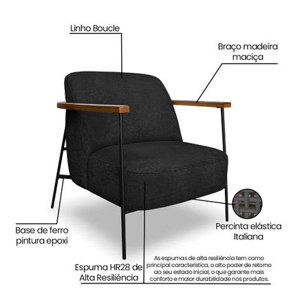 Imagem de Poltrona Decorativa Eros Linho Bouclê com Base de Ferro Preto - SSX Multicoisas