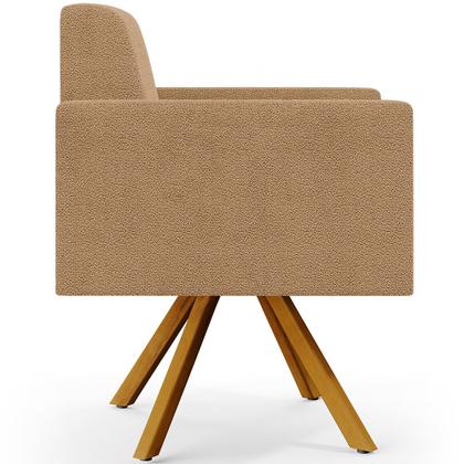 Imagem de Poltrona Decorativa Giratória Base de Madeira Helô L02 Bouclê Mostarda - Lyam Decor