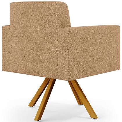 Imagem de Poltrona Decorativa Giratória Base de Madeira Helô L02 Bouclê Mostarda - Lyam Decor