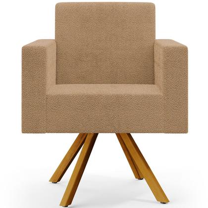 Imagem de Poltrona Decorativa Giratória Base de Madeira Helô L02 Bouclê Mostarda - Lyam Decor