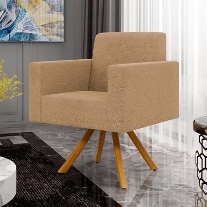 Imagem de Poltrona Decorativa Giratória Base de Madeira Helô L02 Bouclê Mostarda - Lyam Decor