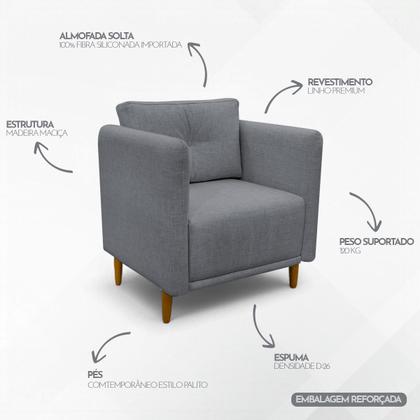 Imagem de Poltrona Decorativa Luxo Para Sala Escritório Recepção Aviv Tecido Linho Premium