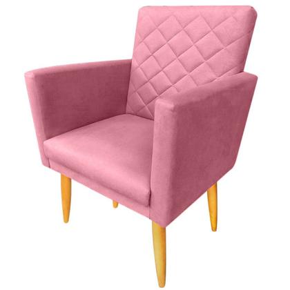 Imagem de Poltrona Decorativa Maitê Matelassê Suede Rosa Pés Madeira Ms Decor