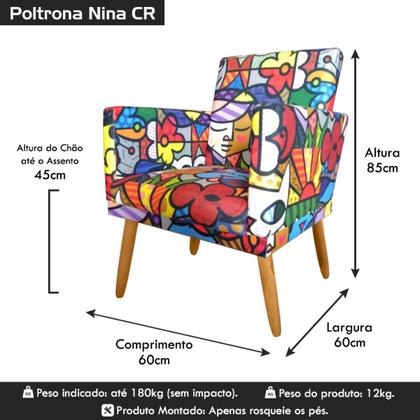 Imagem de Poltrona Decorativa Nina para Escritório Rodapé Estampa Romero - 2M Decor