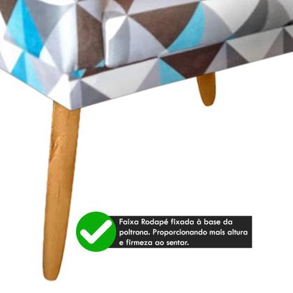 Imagem de Poltrona Decorativa Nina Triangulo Azul Pés Madeira Castanho Rodapé