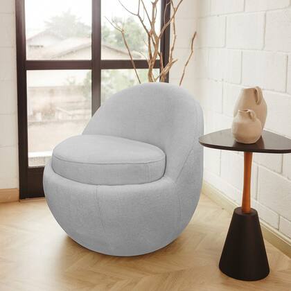 Imagem de Poltrona Decorativa Orgânica Kaira Base Fixa Bouclé Cinza Claro - Nexta Casa