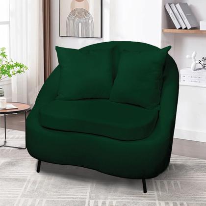 Imagem de Poltrona Decorativa Orgânica Pé Ferro Preto Kit 2 Zaya Bouclê Verde C05 - D'Rossi