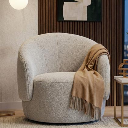 Imagem de Poltrona Decorativa Orgânica Saara Sala de Estar Living Luxo Bouclê Bege - Desk Design