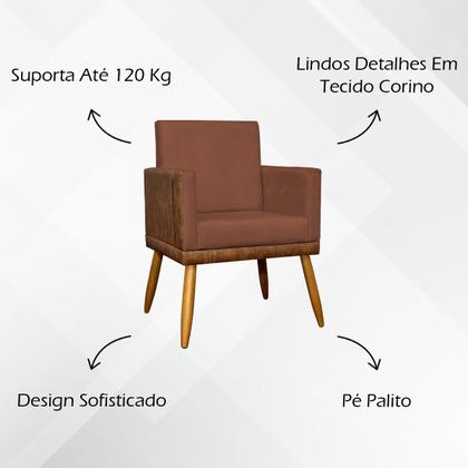 Imagem de Poltrona Decorativa Para Sala Material Sintético e Suede Cores Pé Palito Castanho