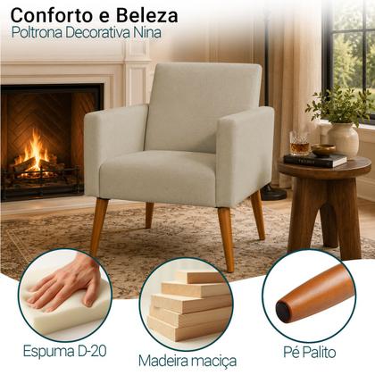Imagem de Poltrona Decorativa Para Sala Recepção Consultório Escritório Cadeira Nina Tecido Suede Pé Palito