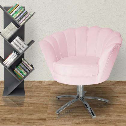 Imagem de Poltrona Decorativa Pétala Base Giratória Metal Suede Rosa Bebê Ms Decor